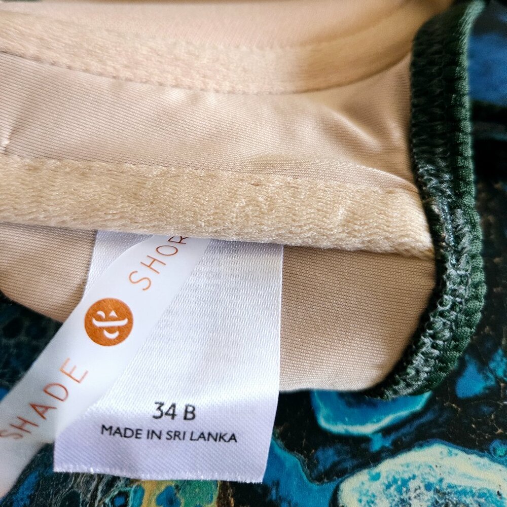 NWOT SHADE & SHORE LIGHT LIFT TIE FRONT KEYHOLE TEXTURED GREEN BIKINI TOP 34B - Picture 5 of 7